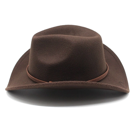Vintage Western Cowboy Hat Wool Felt Wide Brim Fedora With Leather Band Outdoor Travel Jazz Cap For Men Women