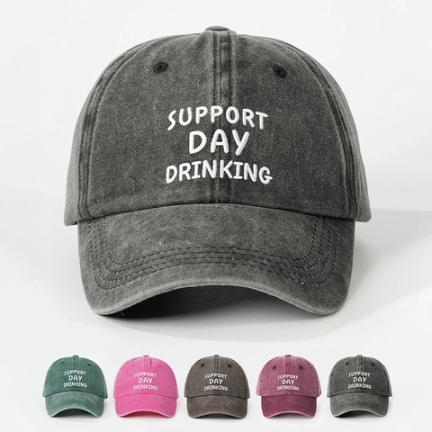 Washed Baumwolle Baseballkappe Bestickt Support Day Drinking Vintage Distressed Sonnenschutz Verstellbar Dad Hat Unisex