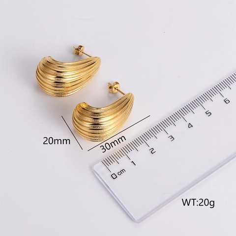 Water Drop Stud Earrings Textured Shell Pattern Gold Plated Stainless Steel Vintage Jewelry For Women