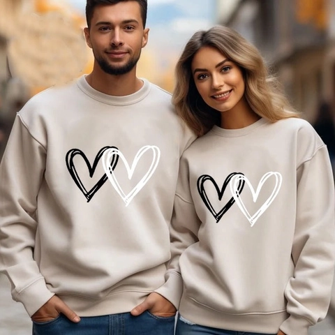 Felpa Uomo Girocollo Poliestere Foderata In Pile Stampa Cuore Maniche Lunghe Casual Unisex Pullover San Valentino