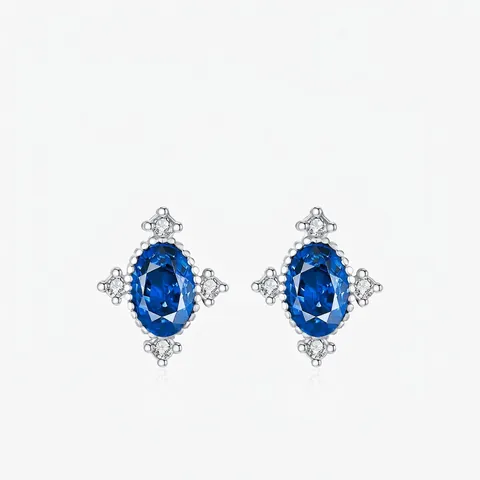Orecchini A Lobo In Argento Sterling 925 Con Pietra Blu Ovale Gioielli Retrò Geometrici Eleganti Per Donna