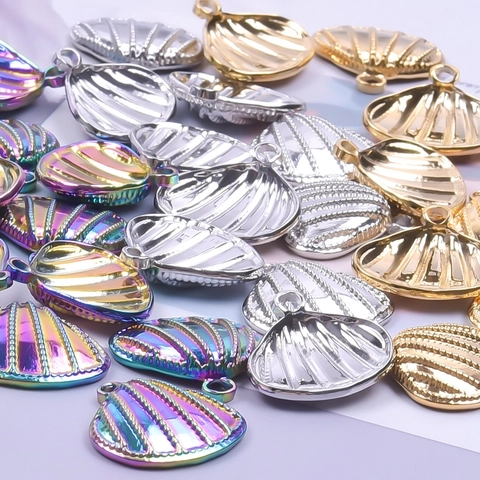 Elegant Shell Pendant Necklace Stainless Steel 18K Gold Plated Rainbow Ocean Summer Style Jewelry For Women And Girls
