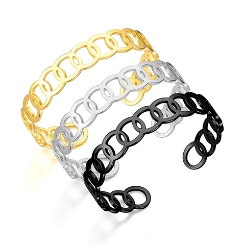 Fashion Stainless Steel Open Bangle For Men Women Hollow Interlocking Circles Bracelet Minimalist Geometric Cuff Jewelry