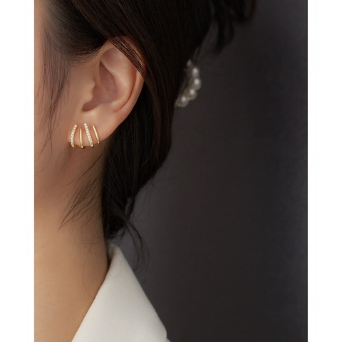 Orecchini A Perno In Argento Sterling 925 Linea Geometrica Quattro Artigli Zirconi Donna Gioielli Di Moda Minimalista