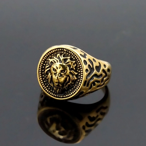 Vintage Lion Head Signet Ring Stainless Steel Domineering Punk Animal Jewelry For Men Gold Color
