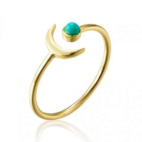 Bague Ouverte Lune en Cuivre Minimaliste avec Turquoise pour Femme Bague Réglable Style Bohème Bijoux de Mode