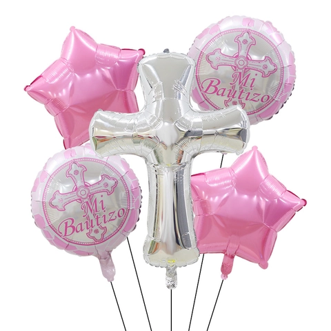 Aluminiumfolie Doop Ballonnen Mi Bautizo Religieuze Eerste Communie Feest Decoraties Kruis Engel Vorm Baby Shower