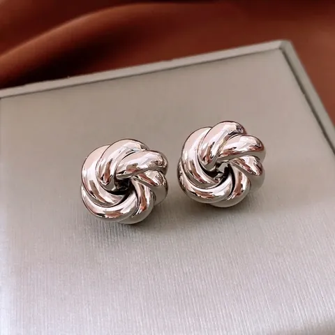 Pendientes De Botón Con Nudo De Metal Calado Con Poste De Plata De Ley 925 Joyas De Moda Geométricas Para Mujeres