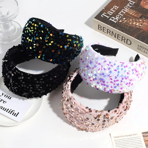 Sparkling Sequin Wide Headband Velvet Padded Non-Slip Hair Hoop Fashion Sweet Hair Accessories For Women Girls