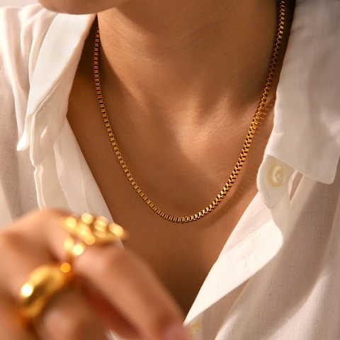 Minimalistische Box Kette Halskette Vergoldeter Edelstahl Geometrischer Schmuck Für Frauen Ins Stil Täglicher Gebrauch