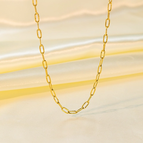 Textured Paperclip Chain Necklace And Bracelet 18K Gold Plated Stainless Steel Minimalist Jewelry For Women