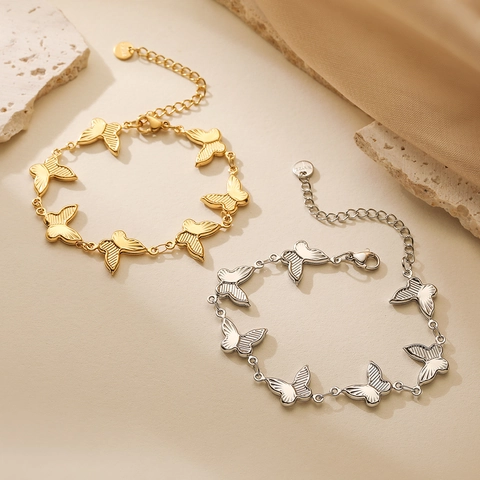 Bracelet À Maillons Papillon Acier Inoxydable Plaqué Or 18K Réglable Bijoux Style Niche Pour Femmes
