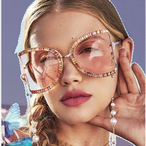 Occhiali Da Sole Oversize Montura In Metallo Con Strass E Künstliche Perle Decorazione Protezione UV400 Moda Di Lusso Per Donna