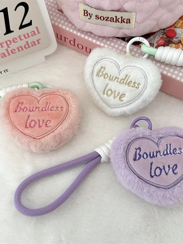Portachiavi In Peluche Cuore Con Ricamo Boundless Love Corda Intrecciata Zaino Borsa Decorazione Estetica Bambini Studenti
