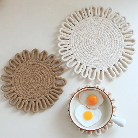 Flower Shaped Cotton Rope Woven Placemat Heat Insulated Trivet For Dining Table Nordic Boho Handmade Coaster