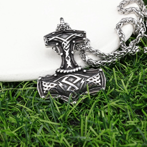 Collana Con Pendente Martello Di Thor In Acciaio Inossidabile Runa Vichinga Norrena Mjölnir Gioielli Retro Punk Da Uomo