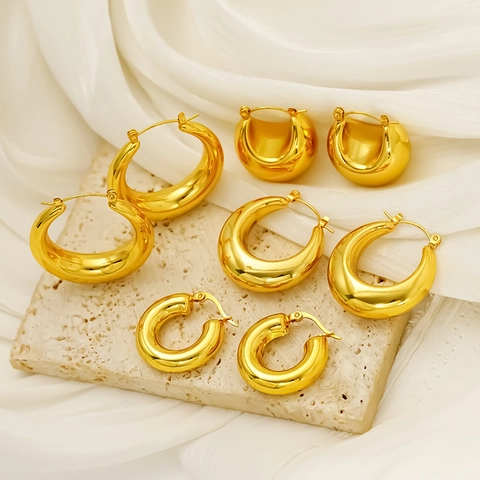 Creolen Chunky 18K Vergoldet 304 Edelstahl Hohl C-Form Poliert Wasserdicht Hypoallergen Für Damen