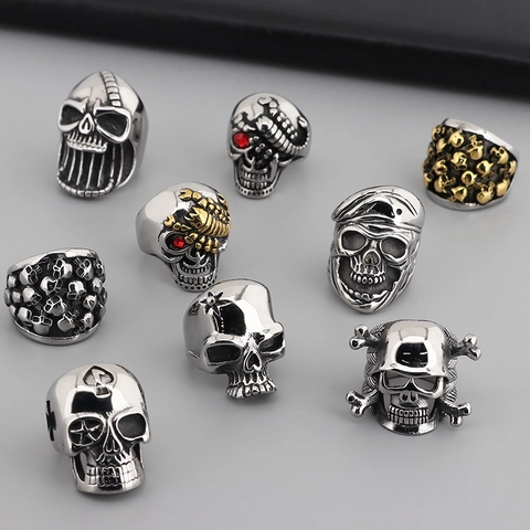 Vintage Totenkopf Ring Edelstahl Dominanter Skorpion Roter Strass Gothic Punk Herren Schmuck Zubehör