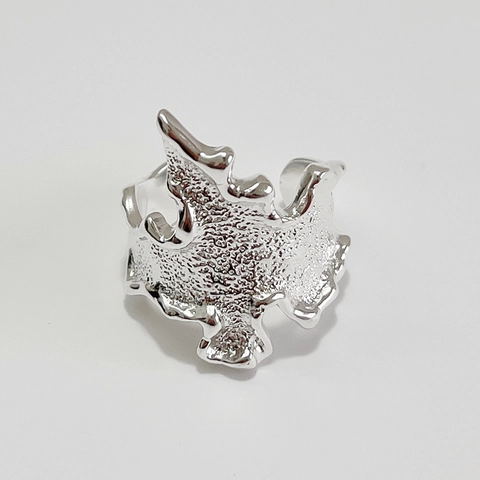 Anello Aperto Texture Lavica Irregolare Argento Sterling 925 Design Metallo Liquido Minimalista Gioielli Regolabili
