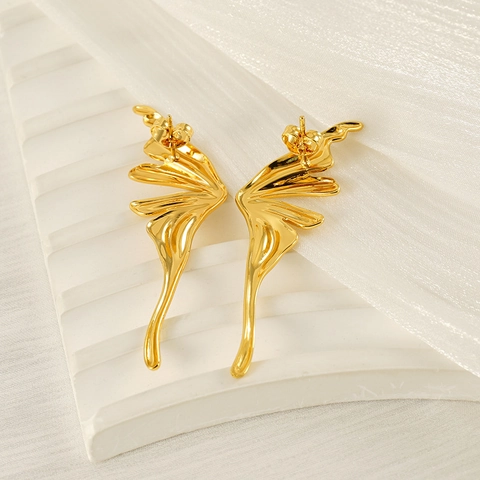 Schmetterling Flügel Ohrringe Edelstahl 18K Vergoldet Flüssigmetall Abstrakt Punk Stil Modeschmuck Für Damen