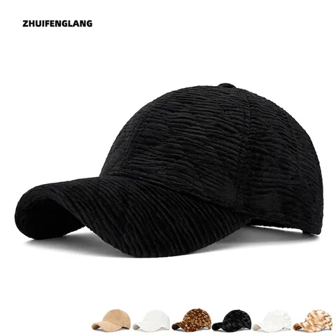 Corduroy Gesteppte Baseballkappe Herbst Winter Warm Verstellbar Modisch Schirmmütze Gepunktet Gestreift Für Damen
