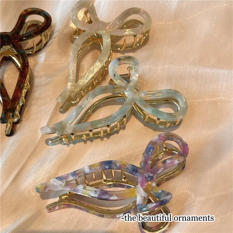 French Bow Hair Claw Clips For Women Acetate And Alloy Strong Hold Shark Clip Vintage Marble Tortoise Shell Accessories