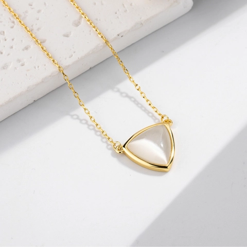 18K Gold Plated Copper Necklace Bangle And Open Ring Minimalist Geometric Cat's Eye Stone Jewelry For Women