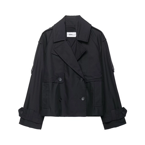 Dames Korte Trenchcoat Double Breasted Revers Windjack Met Epauletten Lange Mouwen Casual Effen Bovenkleding Lente Herfst