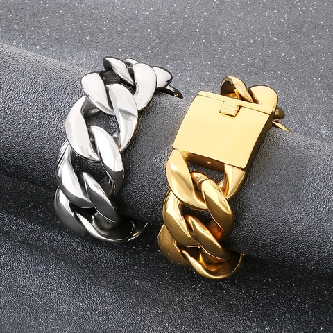 Bracciale A Catena Cubana Da Uomo Acciaio Inossidabile 316L Catena Larga Pesante Stile Hip Hop Punk Gioielli