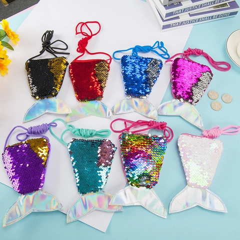 Mermaid Tail Sequin Crossbody Bag Holographic PU Leather Plush Mini Shoulder Purse For Kids Girls