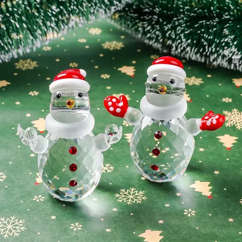 Christmas Crystal Glass Figurines Snowman Elephant Tree Gnome Desktop Ornament Festive Home Office Decor