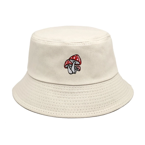 Cappello Da Pescatore In Tela Di Cotone Ricamato Con Funghi Protezione Solare Retro Viaggi All'Aperto Pieghevole Per Donna Uomo
