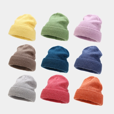 Solid Color Ribbed Knit Angora Blend Beanie Hat For Women Men Soft Warm Cuffed Winter Autumn Outdoor Minimalist Skull Cap