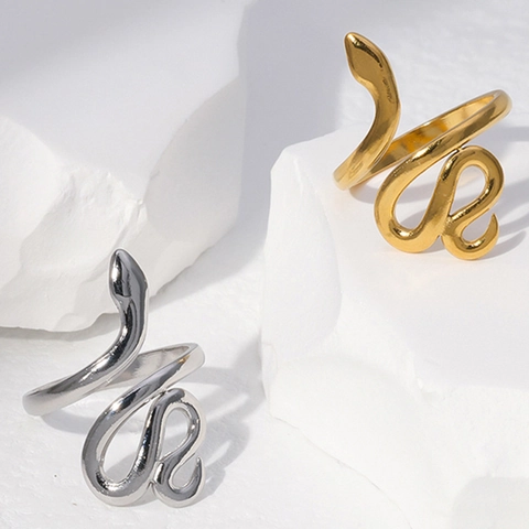 Bague Serpent Acier Inoxydable Ajustable Ouverte Enroulée Texturée Écaille Animal Punk Bijoux Pour Femmes Hommes