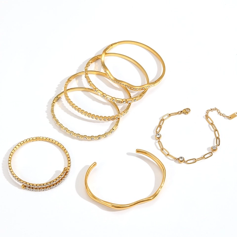 Edelstahl Armreif Armband 18K Vergoldet Zirkon Eingelegt Elegant Schmuck Für Frauen