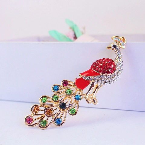 Porte-clés Paon en Alliage de Zinc Vintage pour Femmes Breloque de Sac Incrustée de Strass Colorés Style Ethnique Pendentif Animal en Métal Cadeau