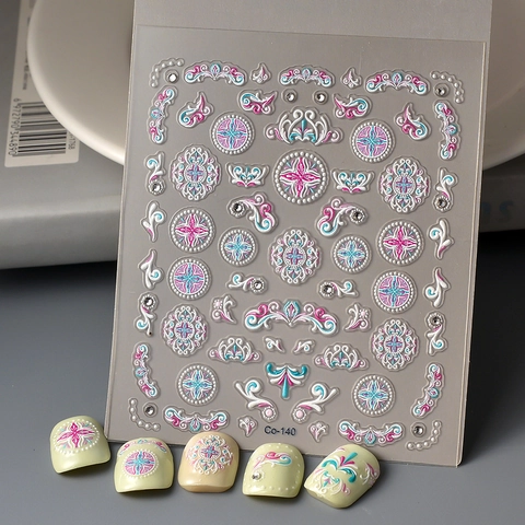 Adesivi Per Unghie Rilievo 5D Mandala Fiore Bohémien Decalcomanie Autoadesive Decorazione Manicure Per Donne