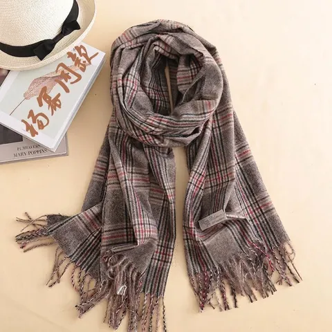 Écharpe À Carreaux Douce Et Chaude Pour Femme Avec Franges Style Britannique Rétro Châle Pashmina Pour Automne Hiver