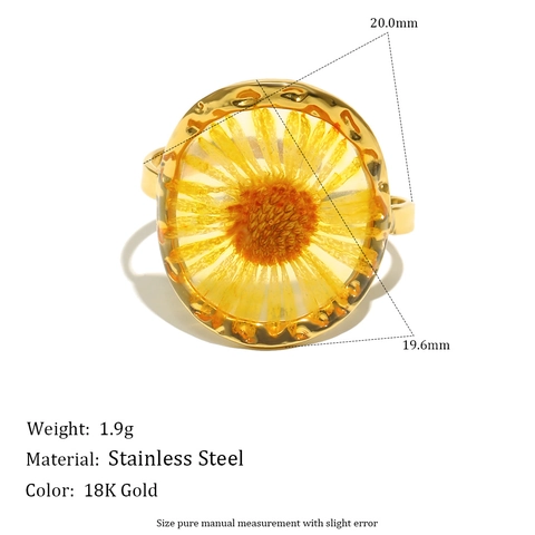 Anello Aperτο Regolabile Acciaio Inossidabile Placcato Oro 18K Vera Fiori Secchi Resina Margherita Fiore Di Ciliegio Gioielli Botanici Vintage Donne