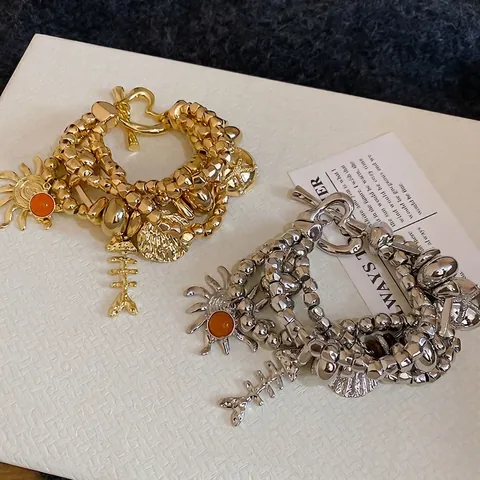 Mehrlagiges Perlenarmband Legierung Sonne Fischgräte Muschel Anhänger Boheme Vintage Stil Schmuck Für Damen