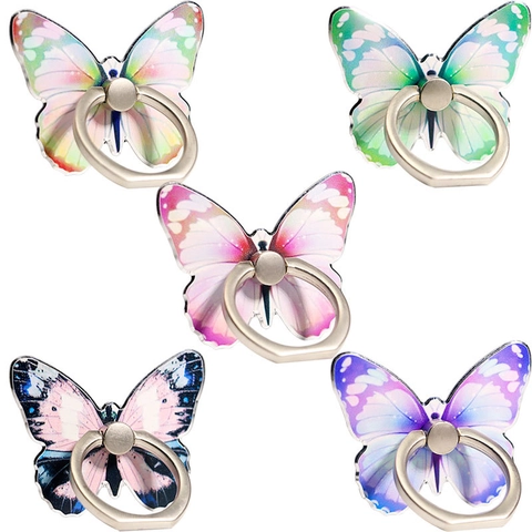 Butterfly Phone Ring Holder Kickstand Aluminum Zinc Alloy Rotating Folding Grip For Cell Phone Aesthetic Cute Design