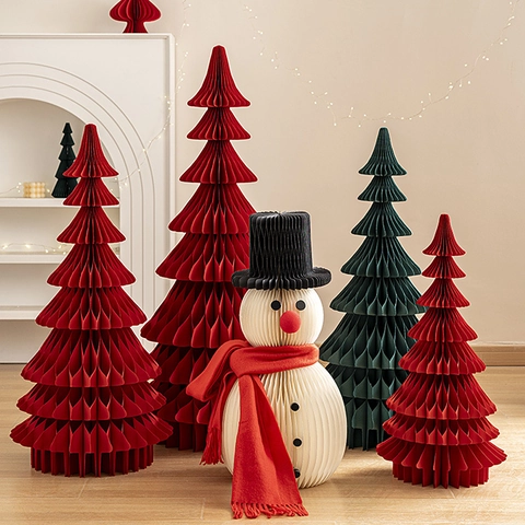 Honeycomb Paper Christmas Tree Ornament Snowman Folding Dimensional Festive Decoration Desktop Floor Standing Indoor Scene Props