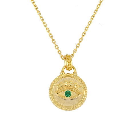 Collana Con Ciondolo Occhio Del Diavolo Catena In Argento Sterling S925 Moneta In Rame Con Zircone Verde Gioielli Donna