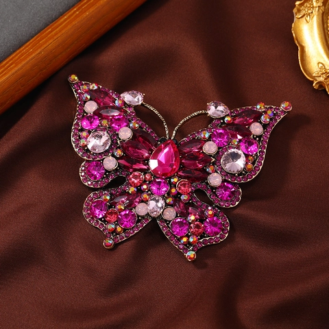 Vintage Oversized Butterfly Brooch For Women Alloy Colorful Rhinestone Pave Insect Lapel Pin For Coat Suit Party Banquet Gift