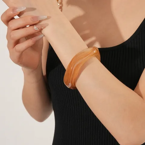 Bracciale Rigido Geometrico Quadrato In Acrilico Per Donna Retro Effetto Marmo Resina Polsino Minimalista Gioielleria
