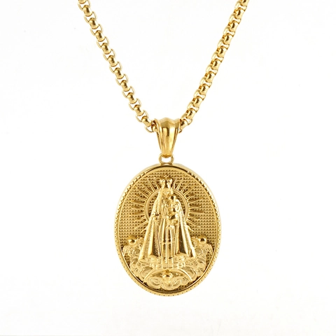 Collier Pendentif Vierge Marie Plaqué Or 18K Acier Inoxydable Médaille Ovale Religieuse Chaîne Box Pour Hommes Femmes Bijoux Rétro
