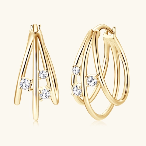 Elegant 925 Sterling Silver Moissanite Hoop Earrings Interlaced Multi Ring Design D Color VVS1 Fashion Jewelry Women Gift