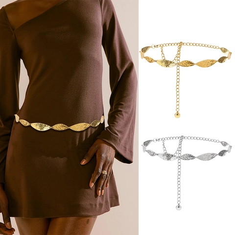 Fashion Plastic Metallic Tone Waist Chain Rhombus Wave Hammered Pattern Body Chain Adjustable Belt For Women Beach Party Dress Jewelry
