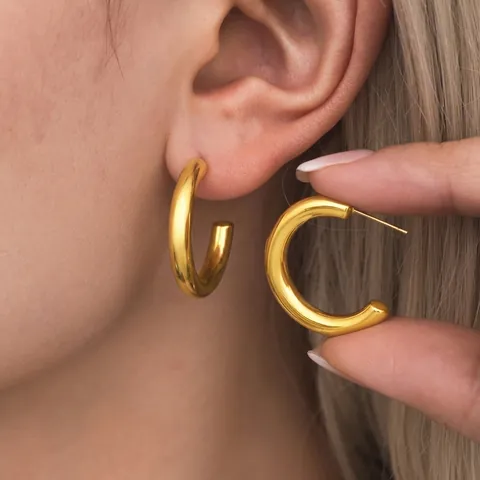 Pendientes De Aro Gruesos Acero Inoxidable Chapado En Oro 18K Forma C Geométrico Minimalista Moderno Joyería Para Mujer