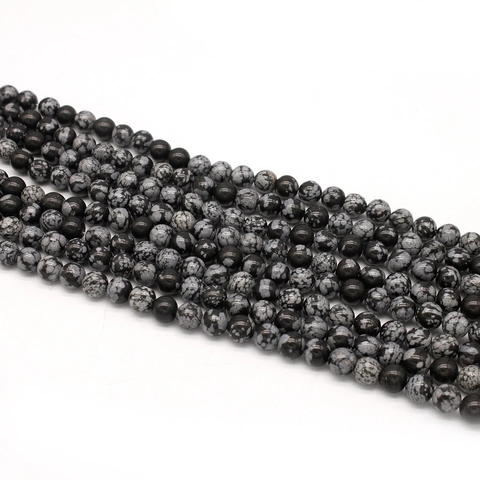Perles En Vrac Rondes En Pierre D'Obsidienne Flocon De Neige Naturelle Pour La Fabrication De Bijoux Bracelet Collier Bricolage Polies